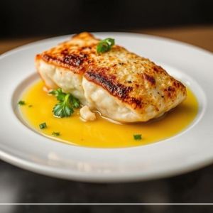 Filet de bar rôti, sauce vierge à la bergamote et câpres